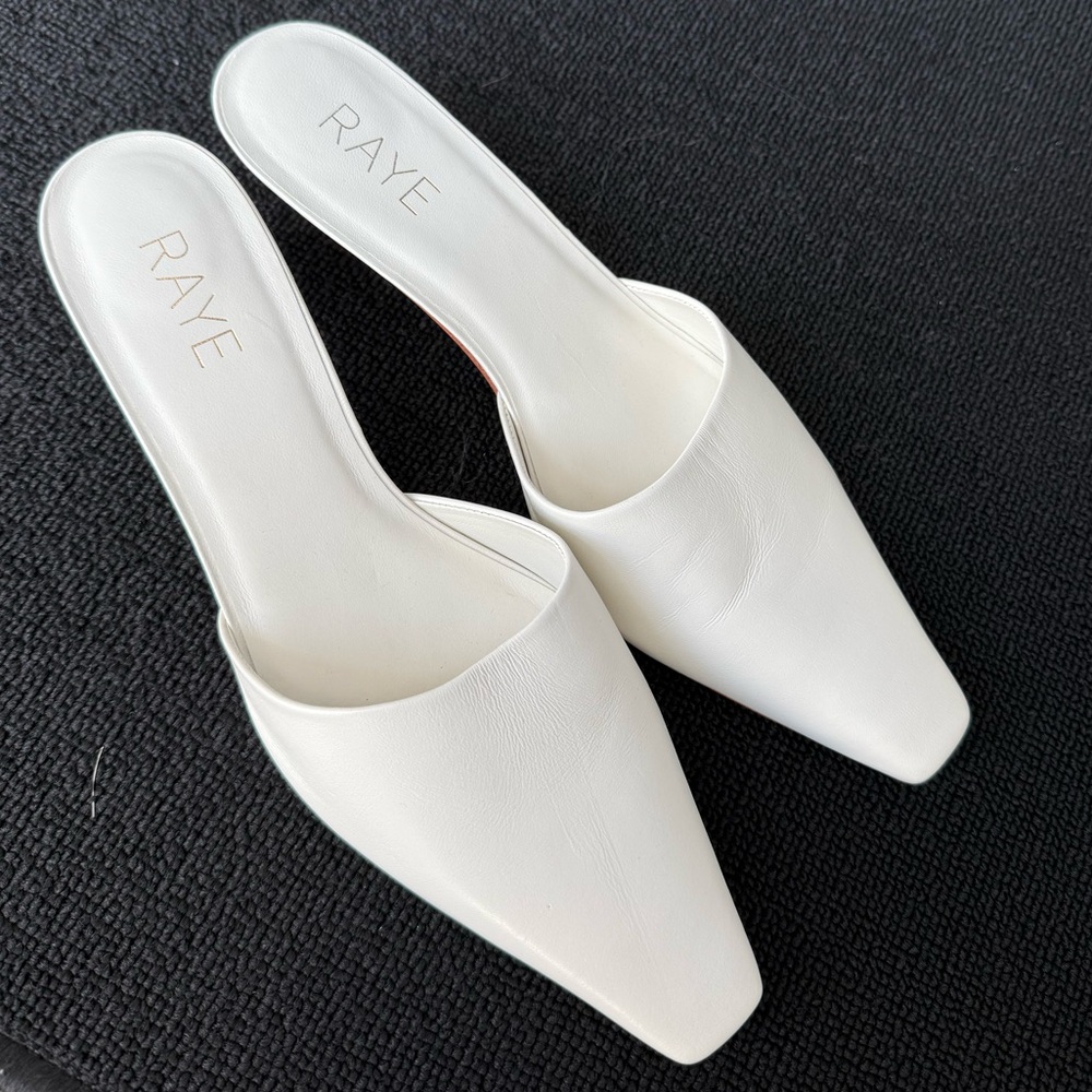 RAYE Cream Pointed Leather Slip-On Mule Heels